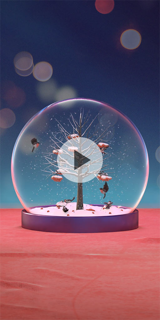 Bullfinches in a snowglobe. Live wallpaper for Samsung phones