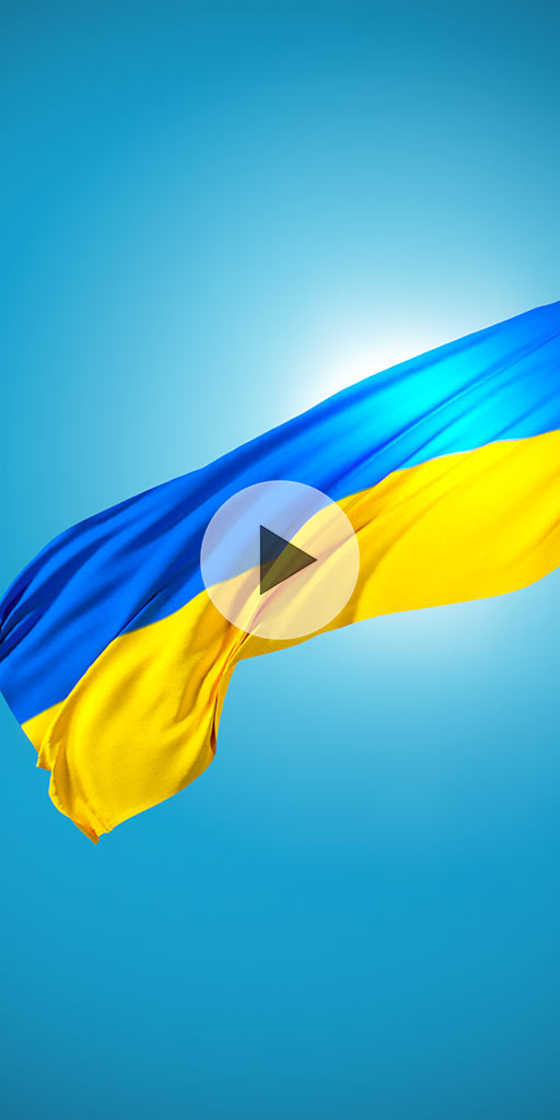 Ukrainian flag. Live wallpaper with architectural objects