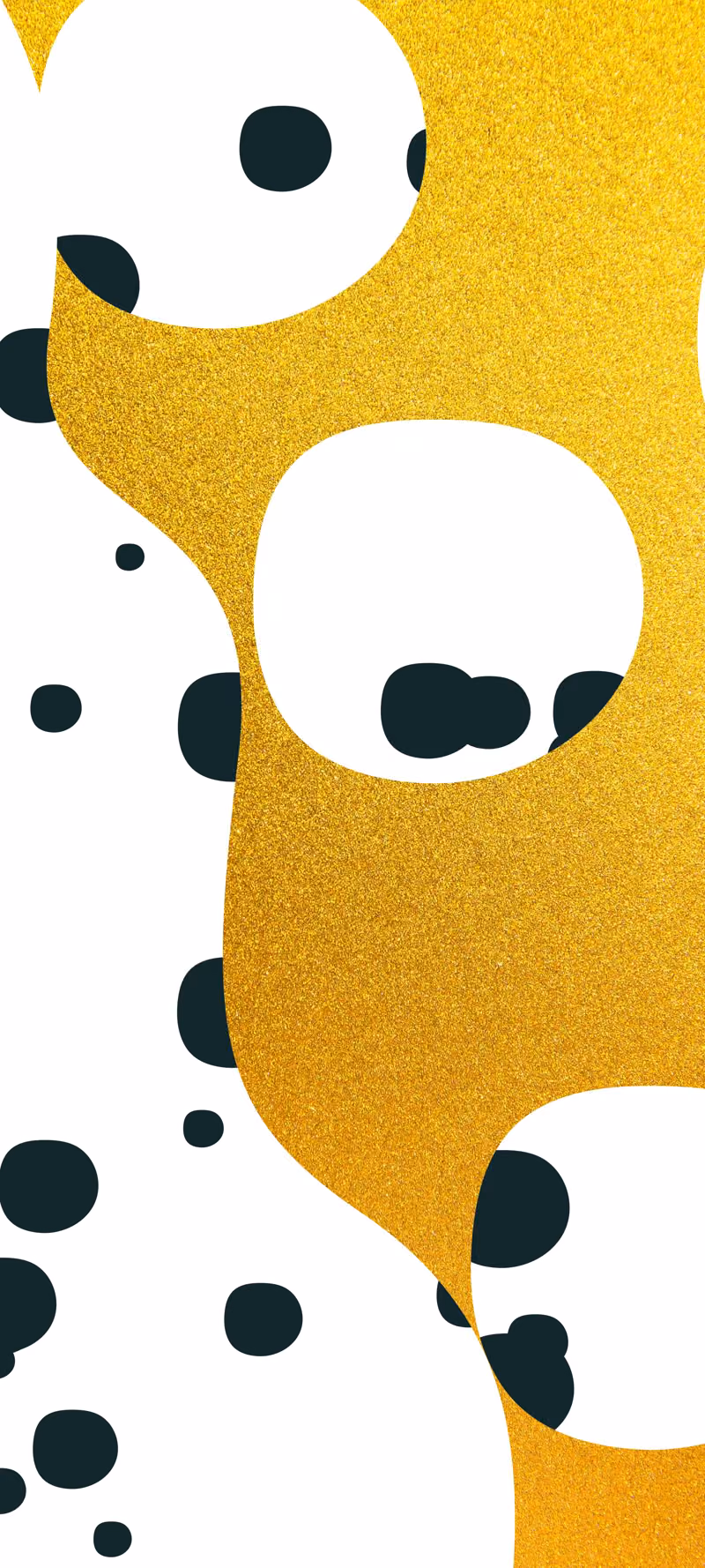 Abstract white and black spots in gold.