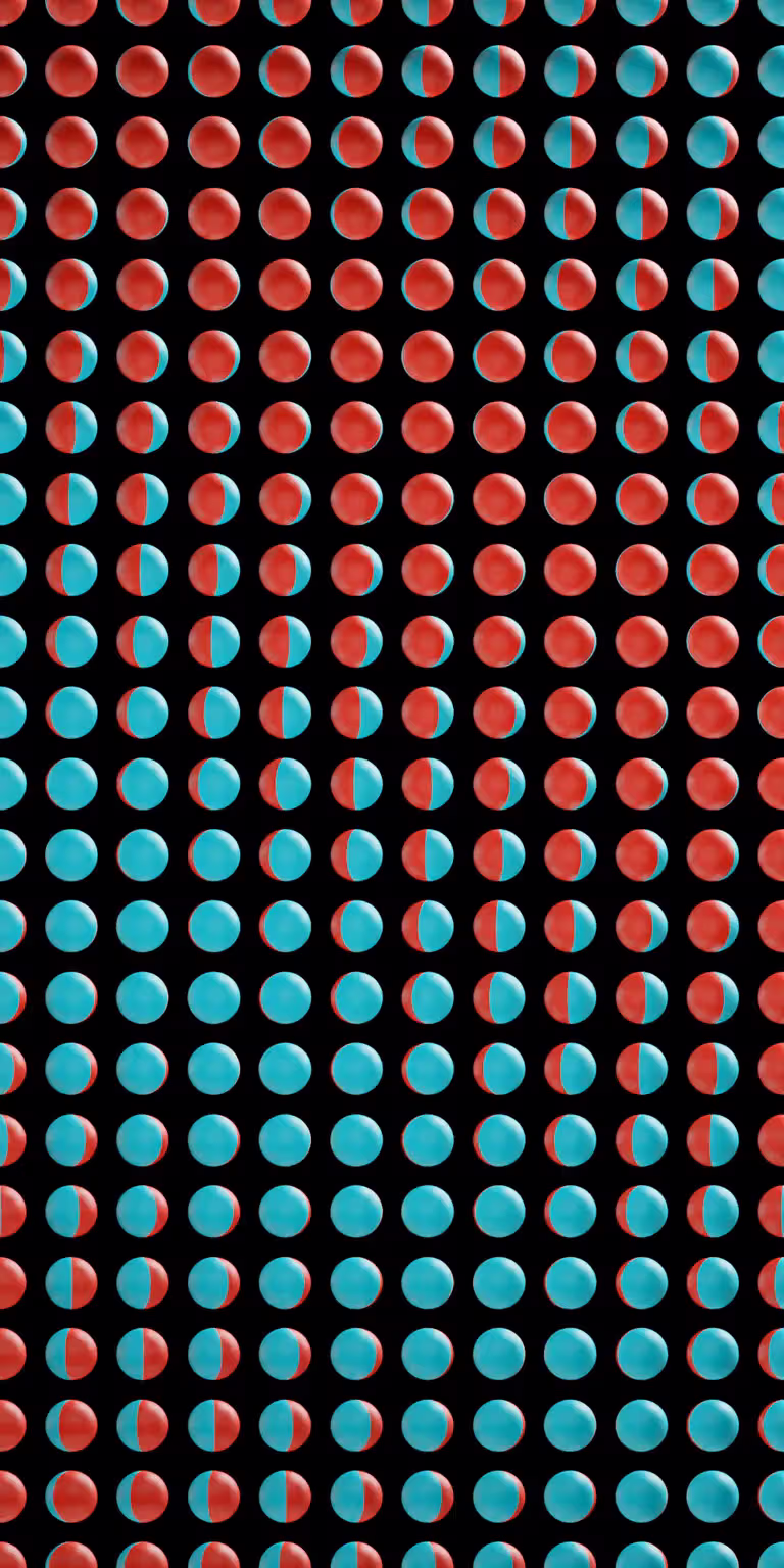 Blue-and-red balls form a shifting pattern.