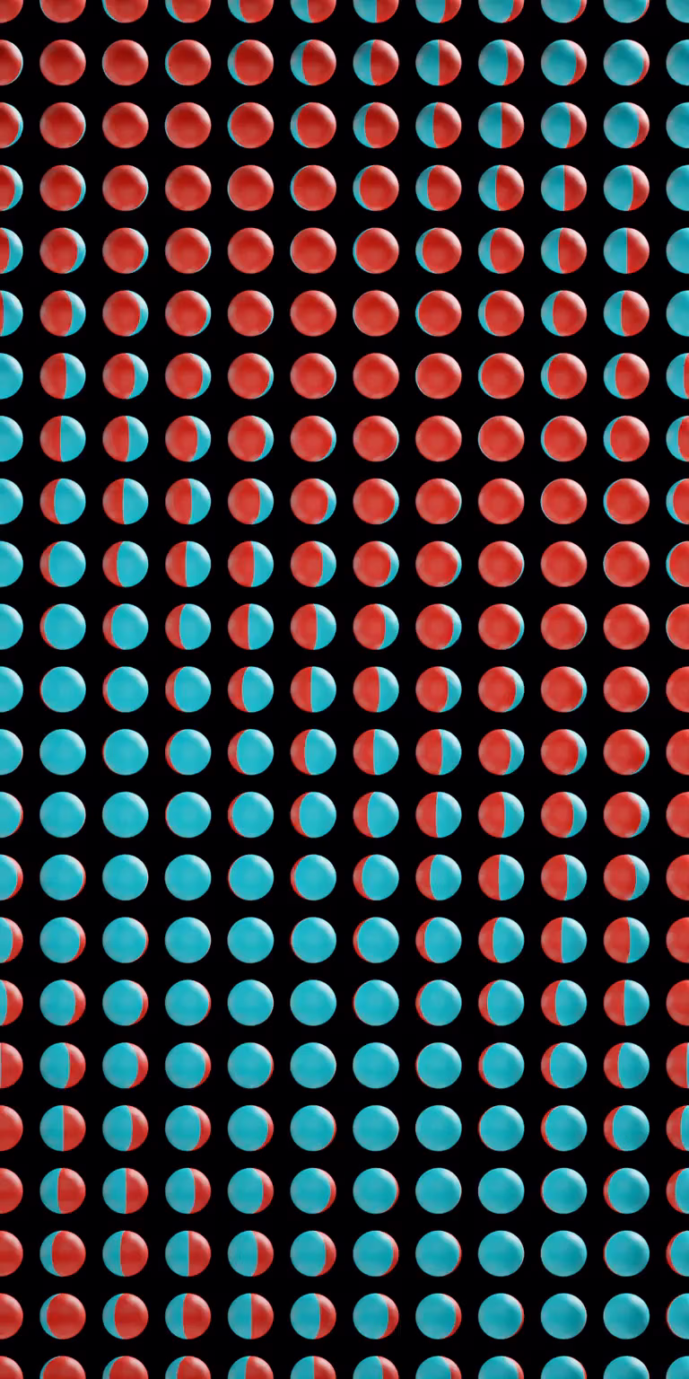 Blue-and-red balls form a shifting pattern.