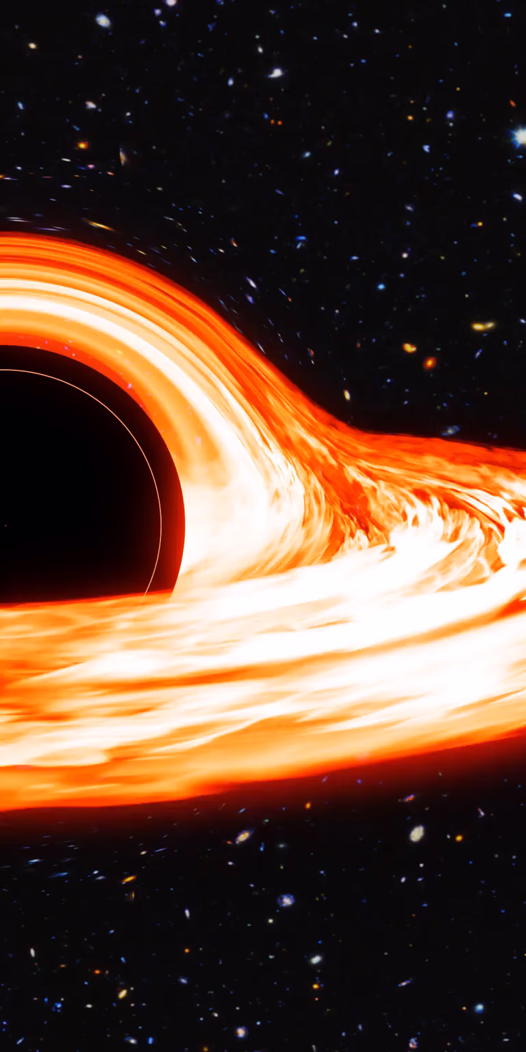 A close-up view of a black hole rotating in space.