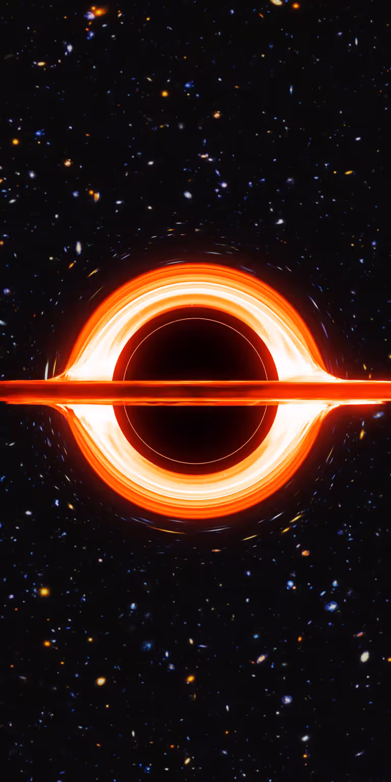 Animation of a black hole in space. Front view.