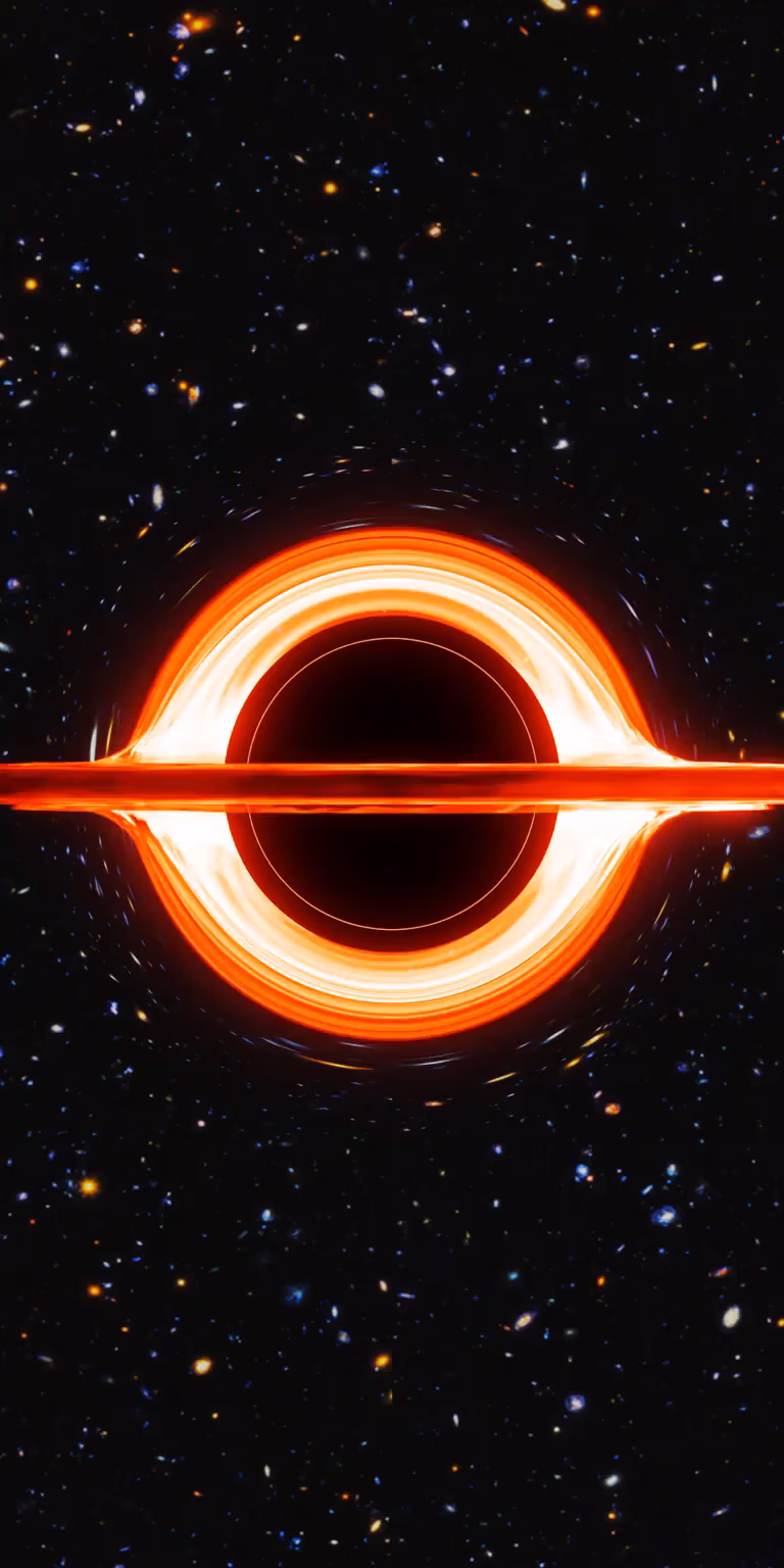 Animation of a black hole in space. Front view.