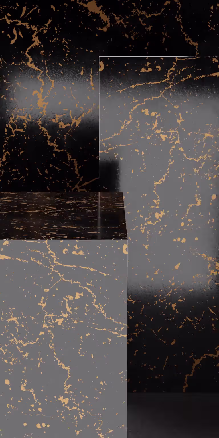 Gold marble cubes transform into different shapes.