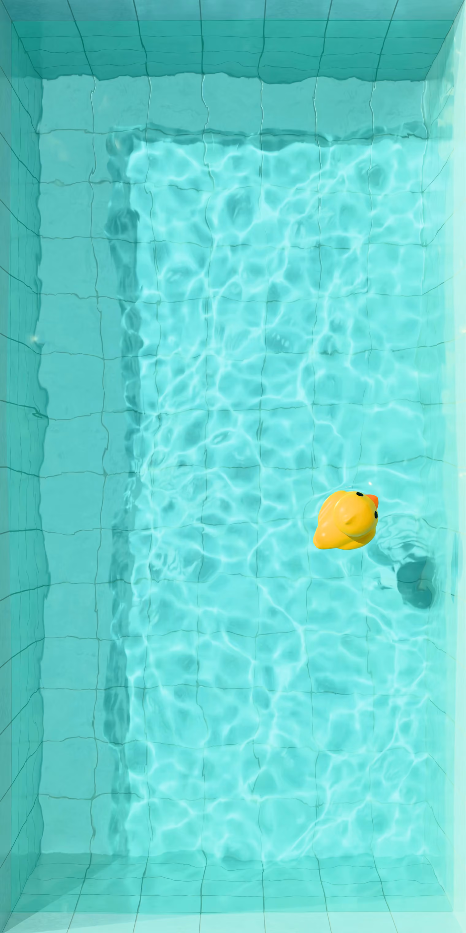 A duck swims through an endless pool viewed from above.