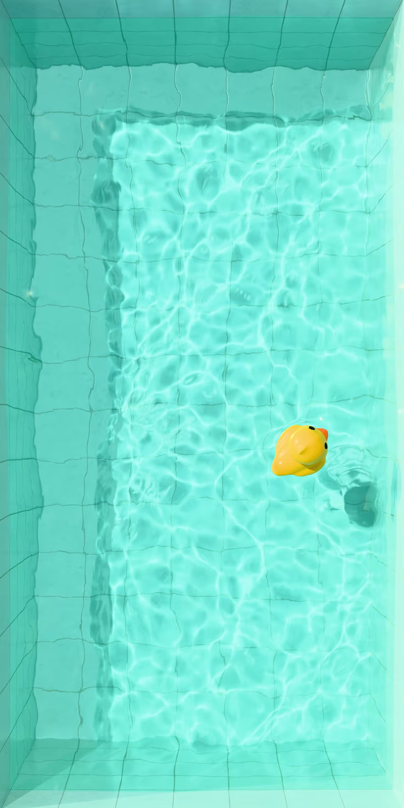 A duck swims through an endless pool viewed from above.