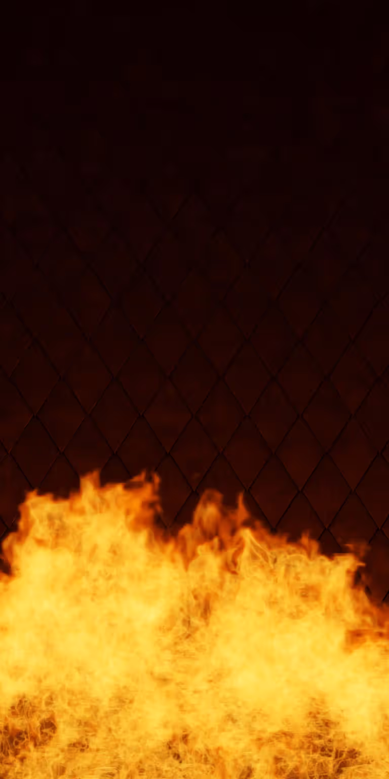 Flames burn across the phone screen.