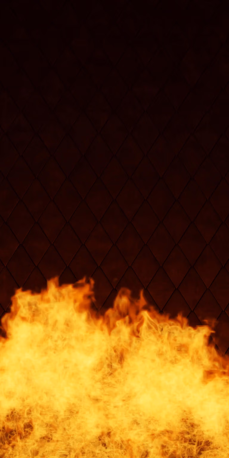 Flames burn across the phone screen.