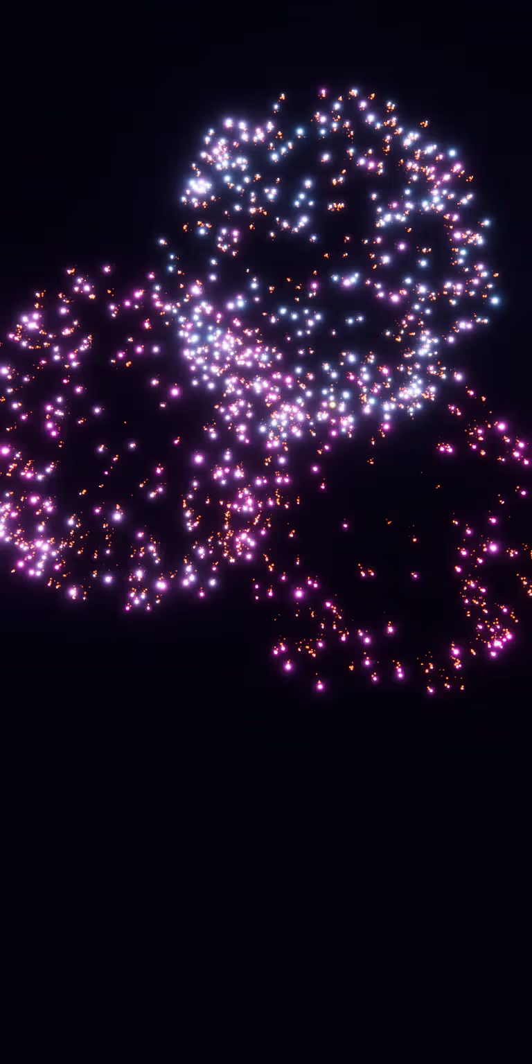 Fireworks burst across the phone screen.