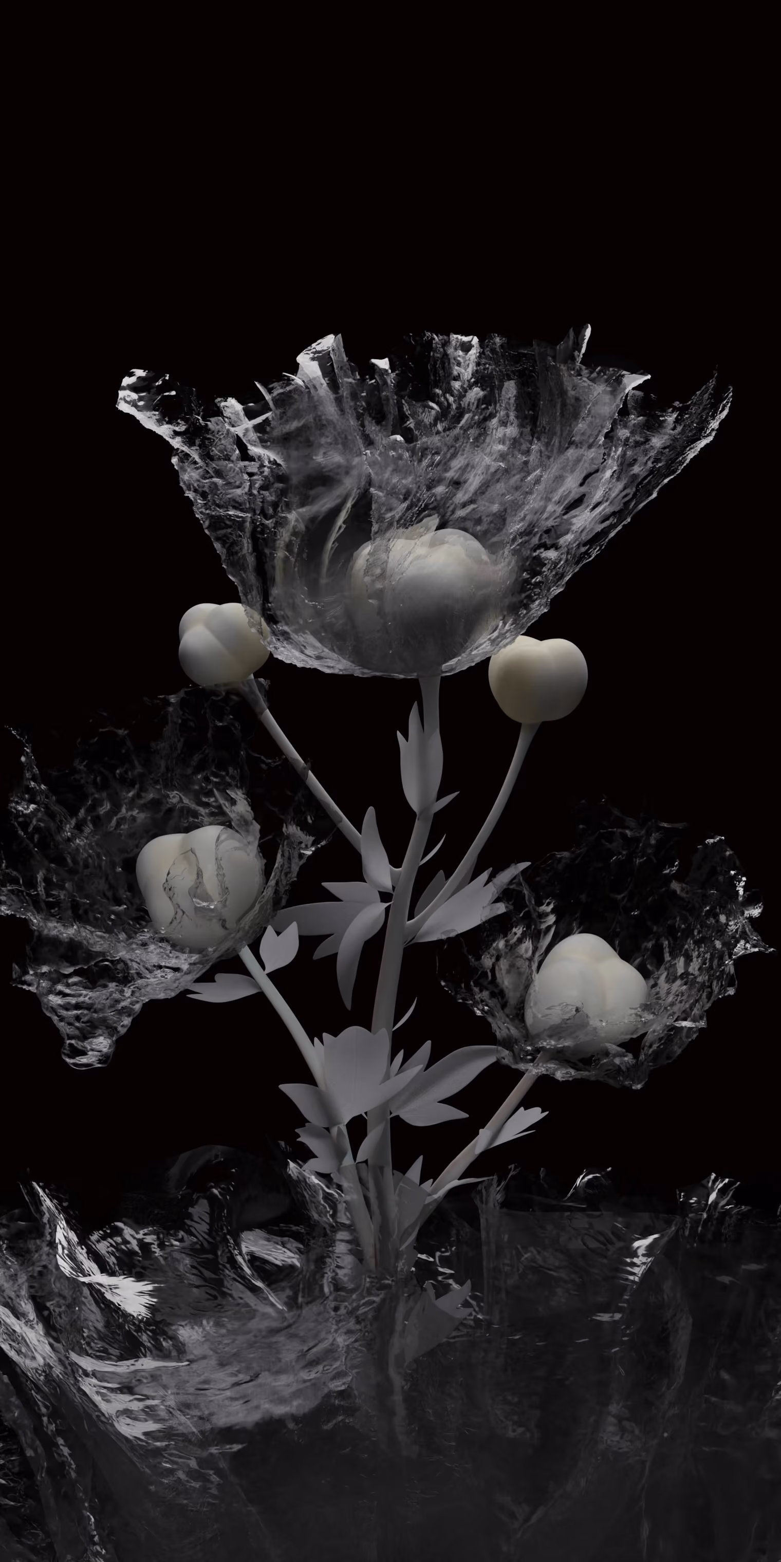 A translucent digital bouquet resembles crinkled cellophane.