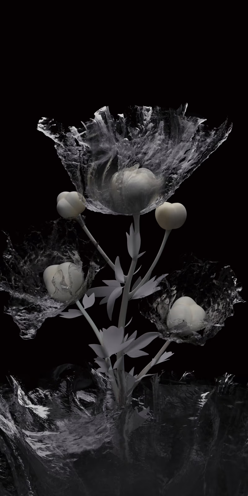 A translucent digital bouquet resembles crinkled cellophane.