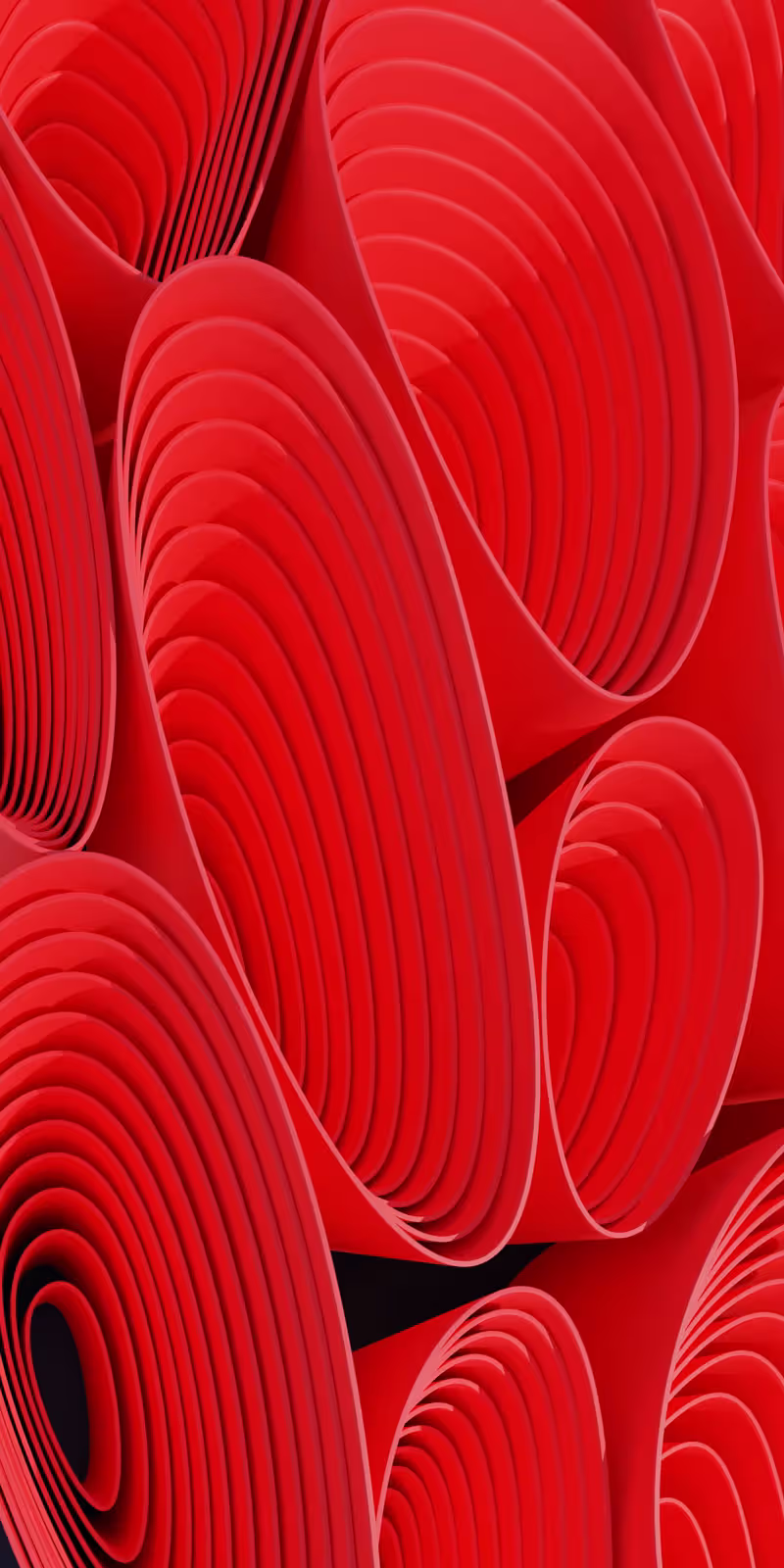 Abstract red shapes flow and transform.