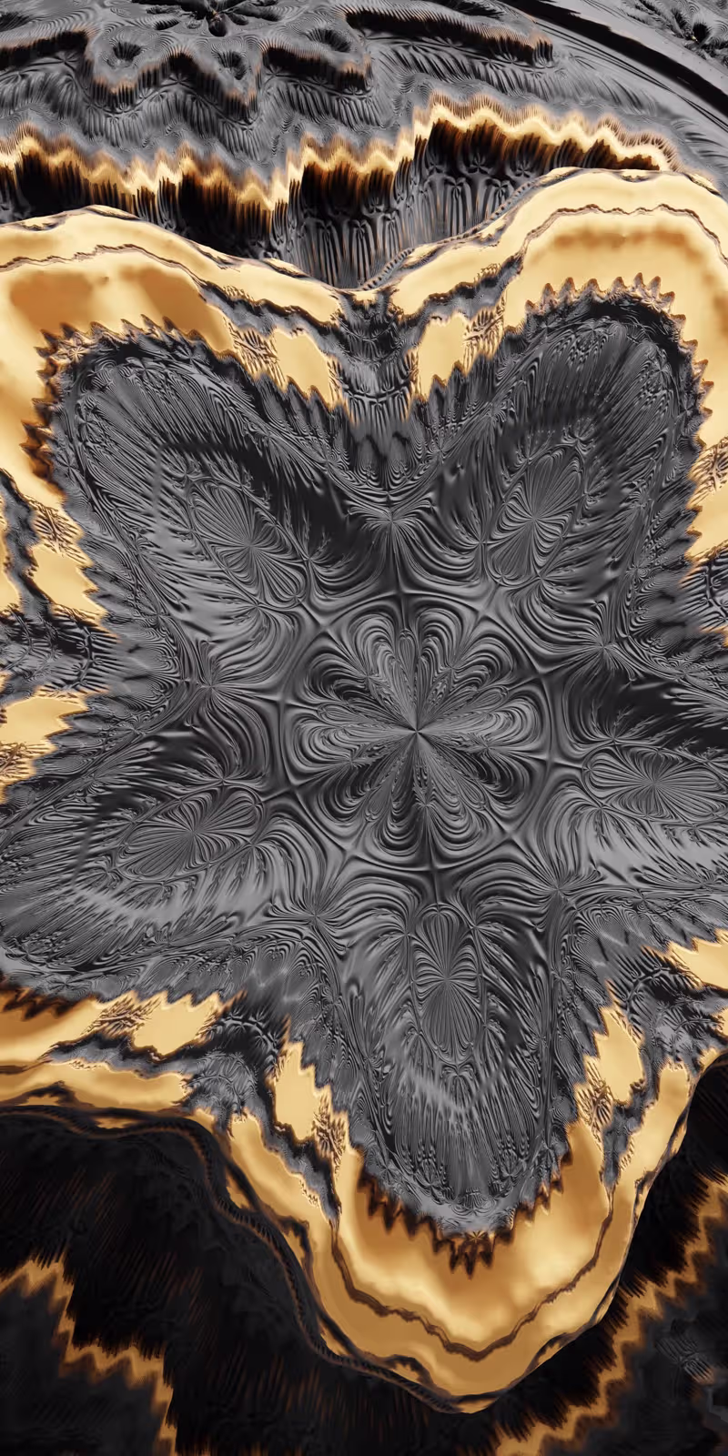 A luminous 3D fractal twists through dark space.