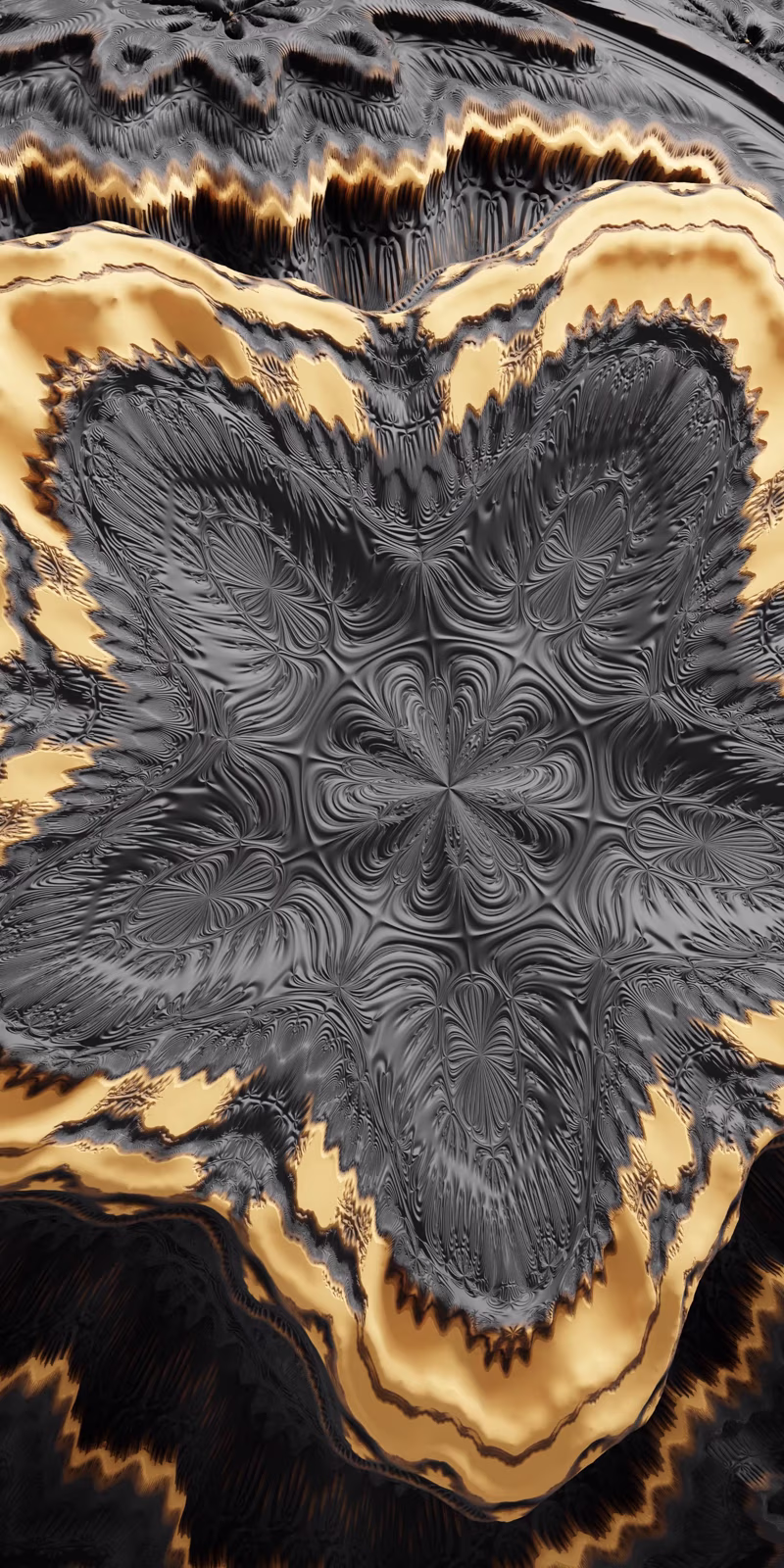 A luminous 3D fractal twists through dark space.