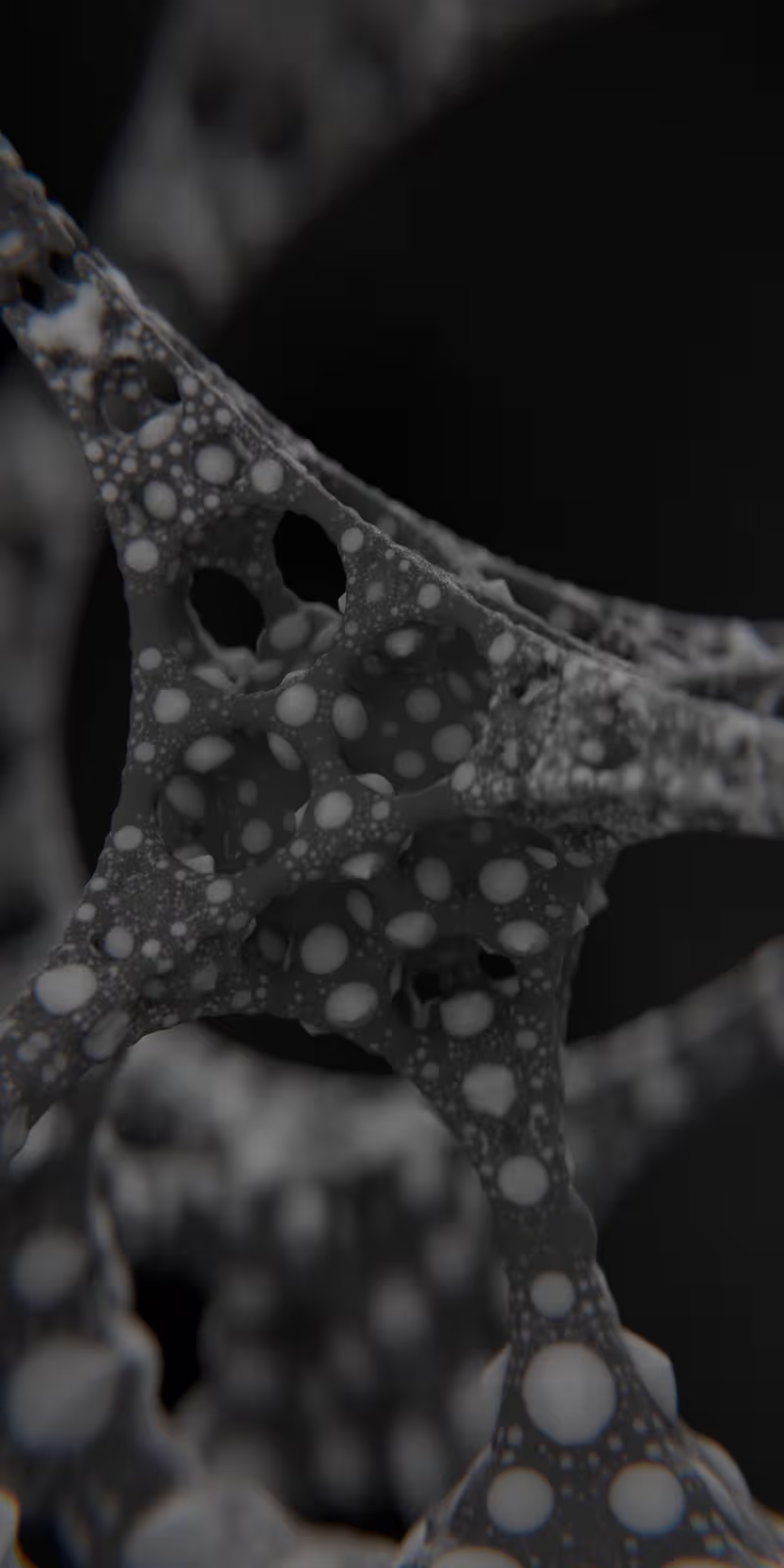 A white 3D fractal unfolds against a dark background.