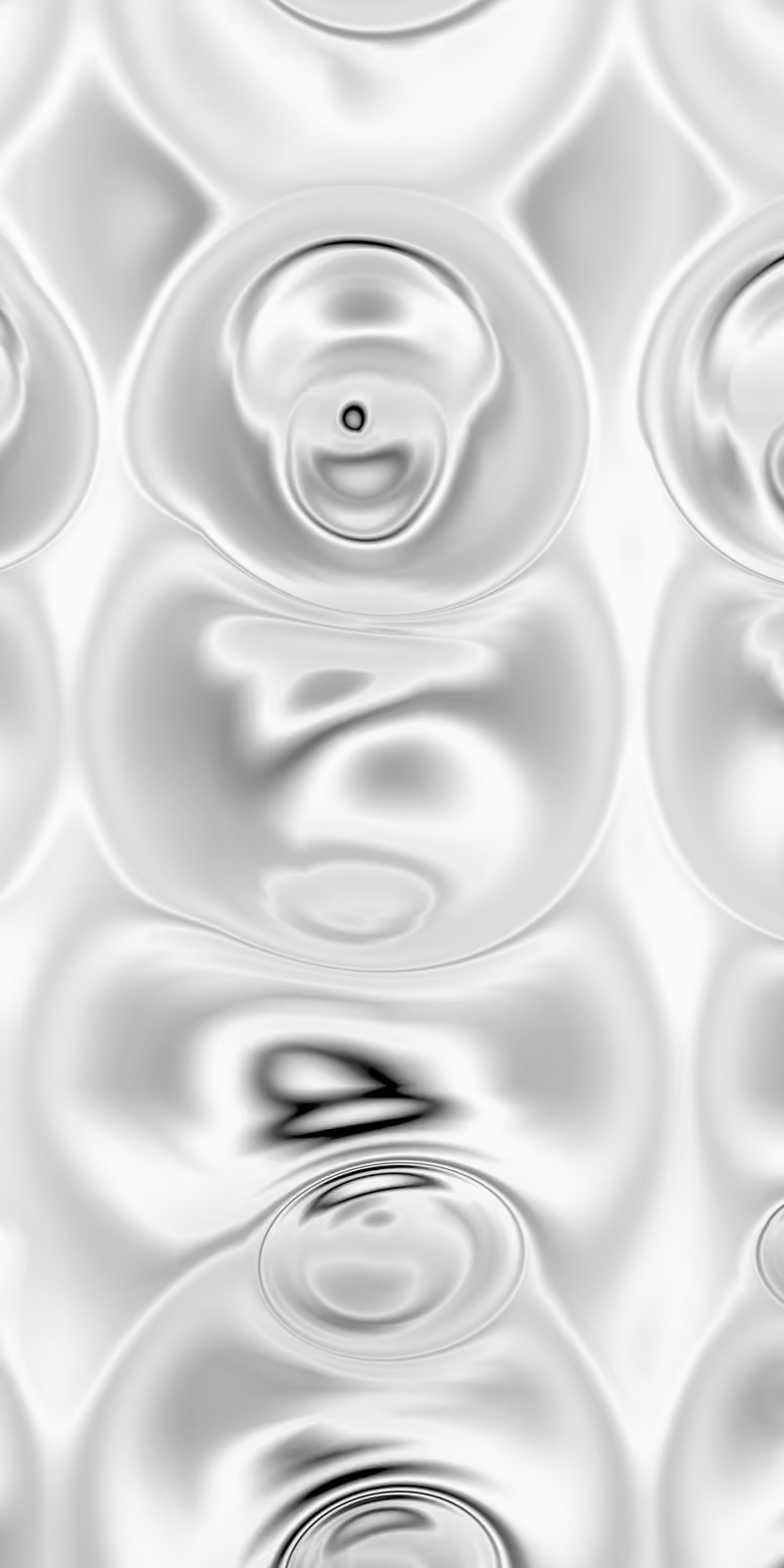 Large white circles ripple like polished liquid.
