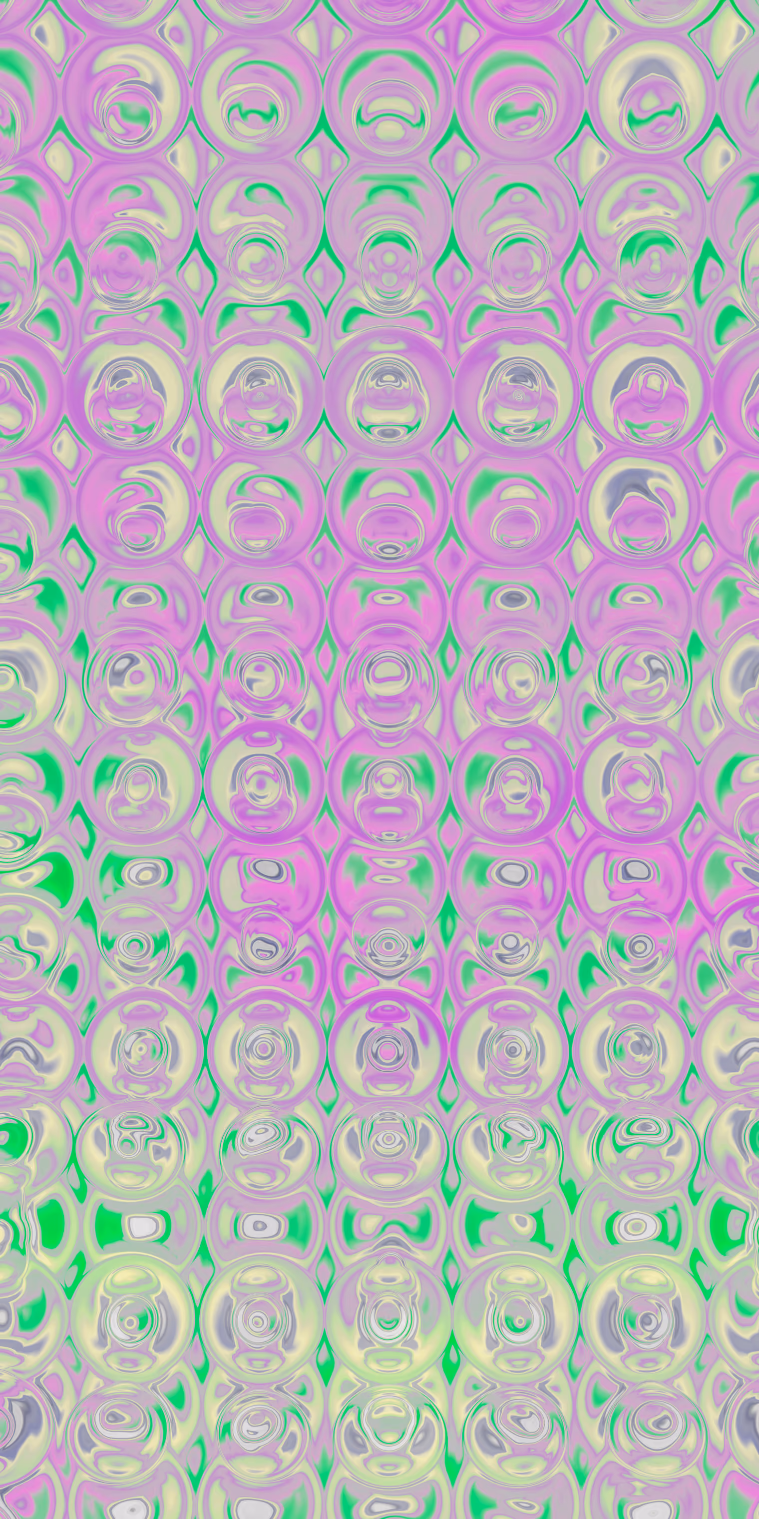 Tiny green-and-purple circles flow in a soft pastel pattern.