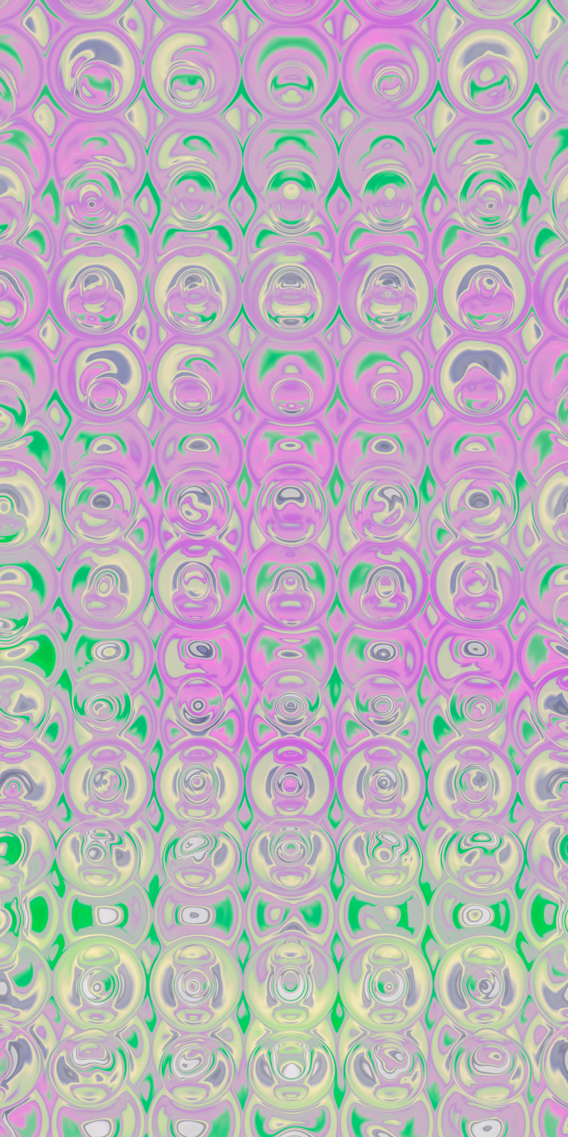 Tiny green-and-purple circles flow in a soft pastel pattern.