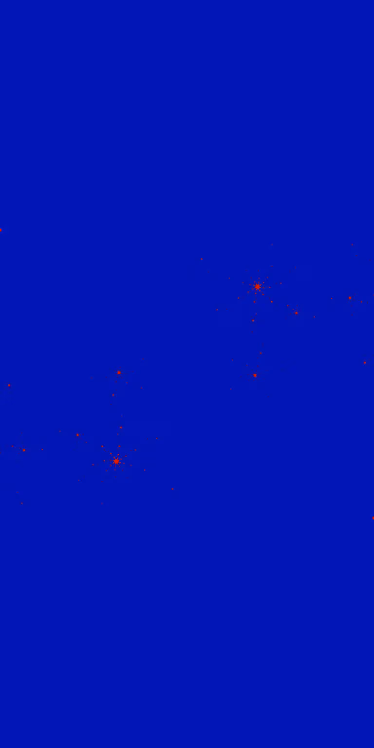 A blue-and-red Mandelbrot fractal unfolds in a seamless loop.