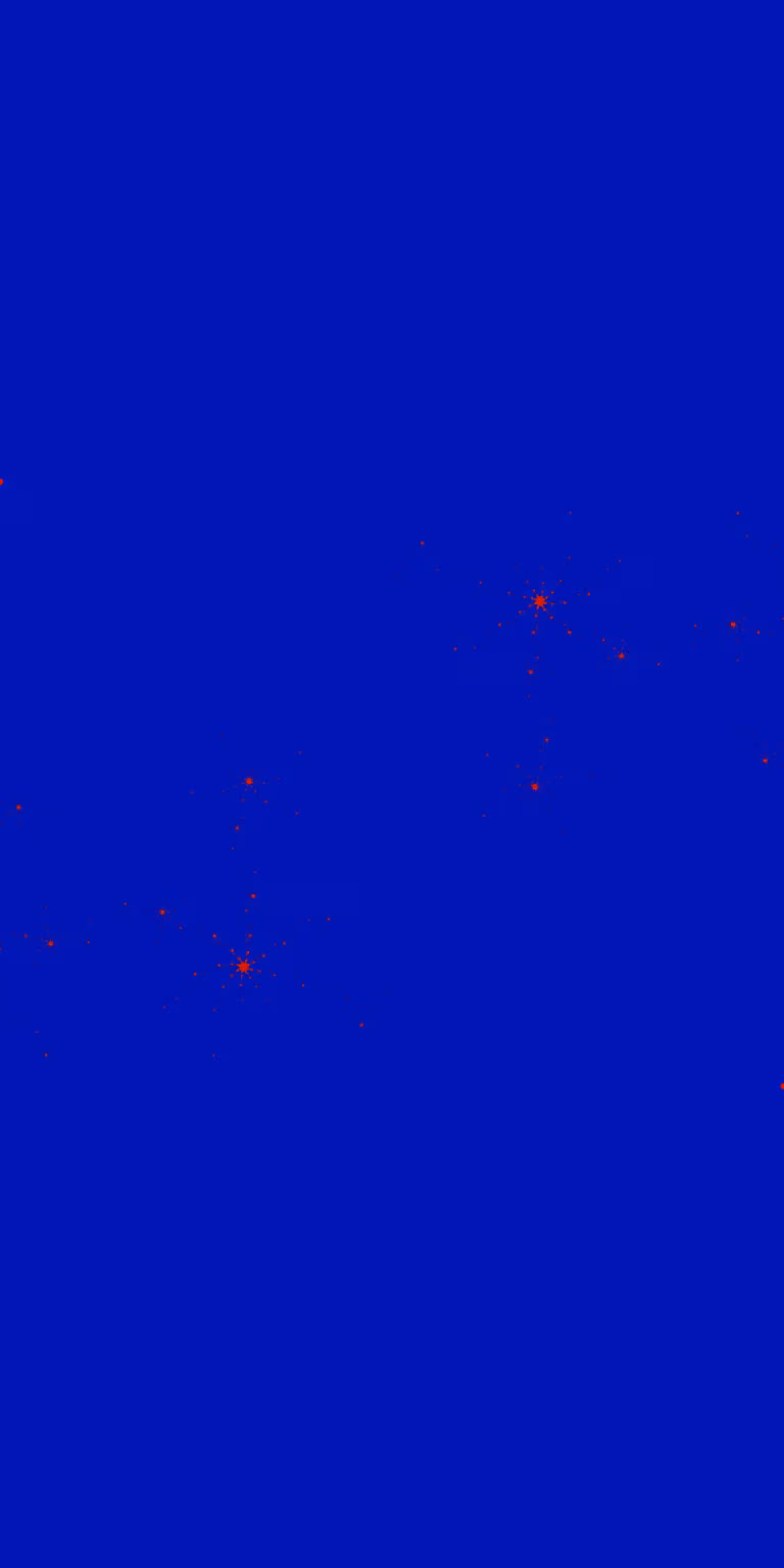 A blue-and-red Mandelbrot fractal unfolds in a seamless loop.