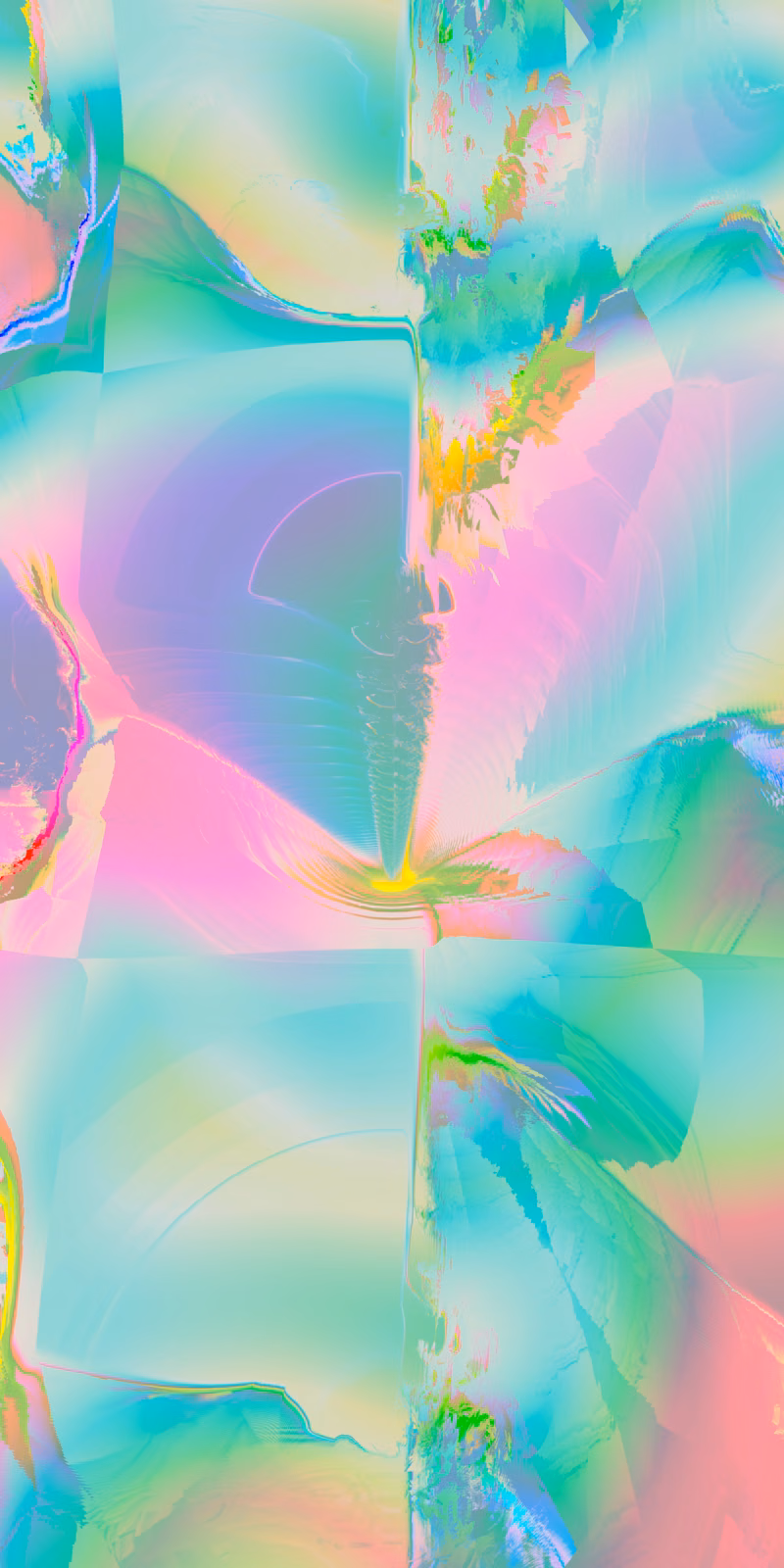Soft green and pink fractal peaks drift through a pastel loop.