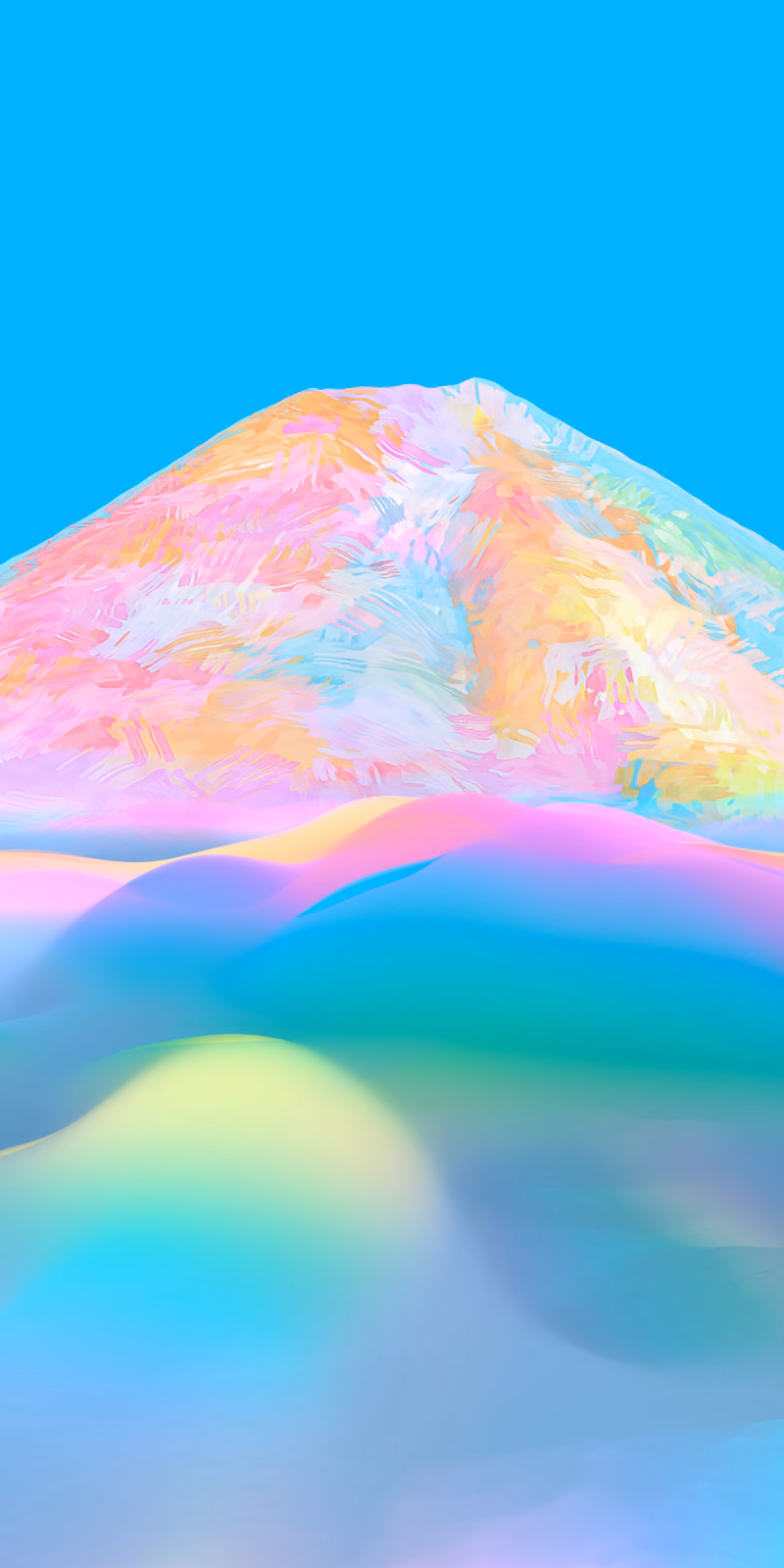 A colorful Mount Fuji rises above a sea of clouds.
