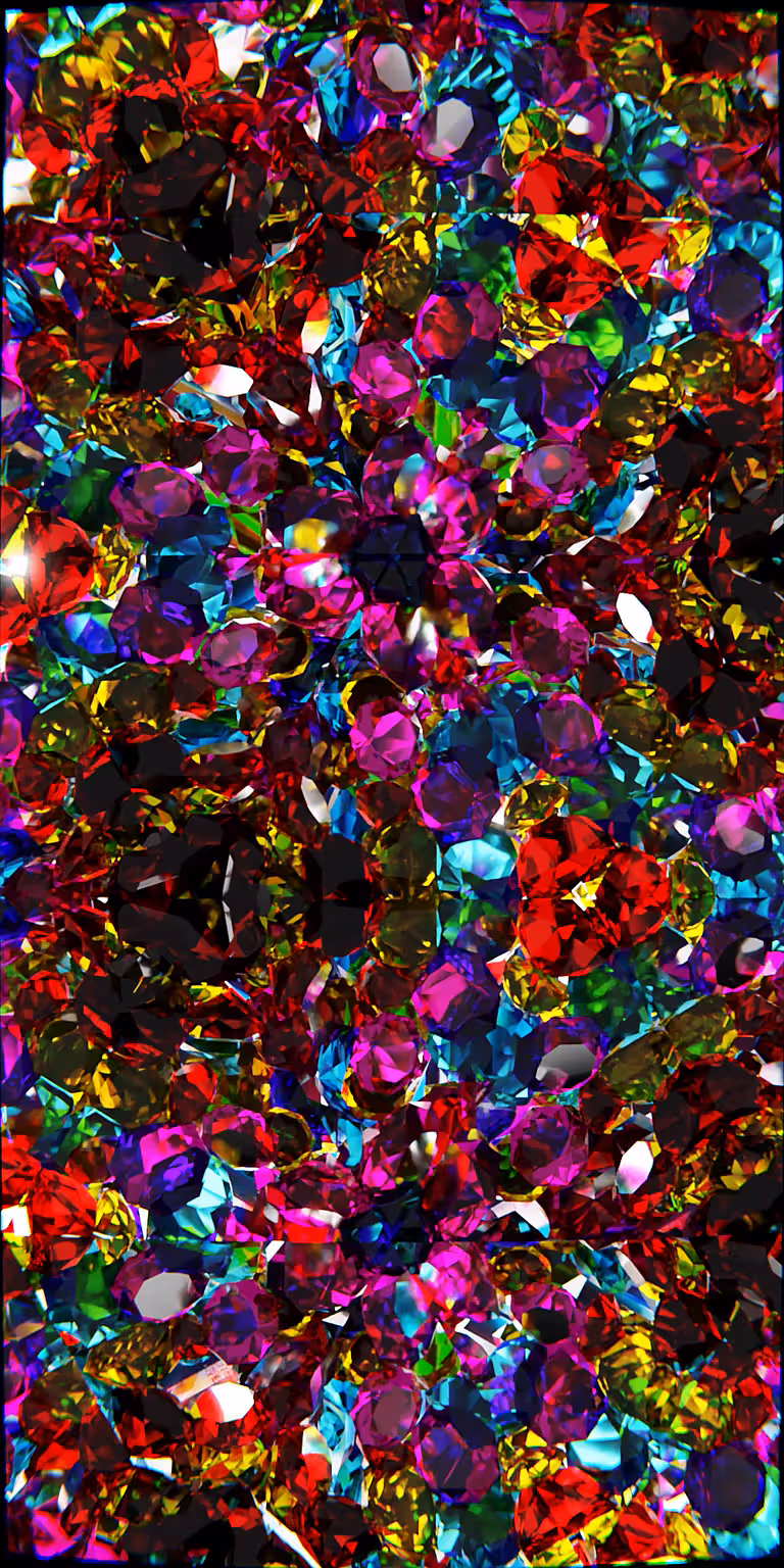Colorful gems glitter in a shifting kaleidoscope.