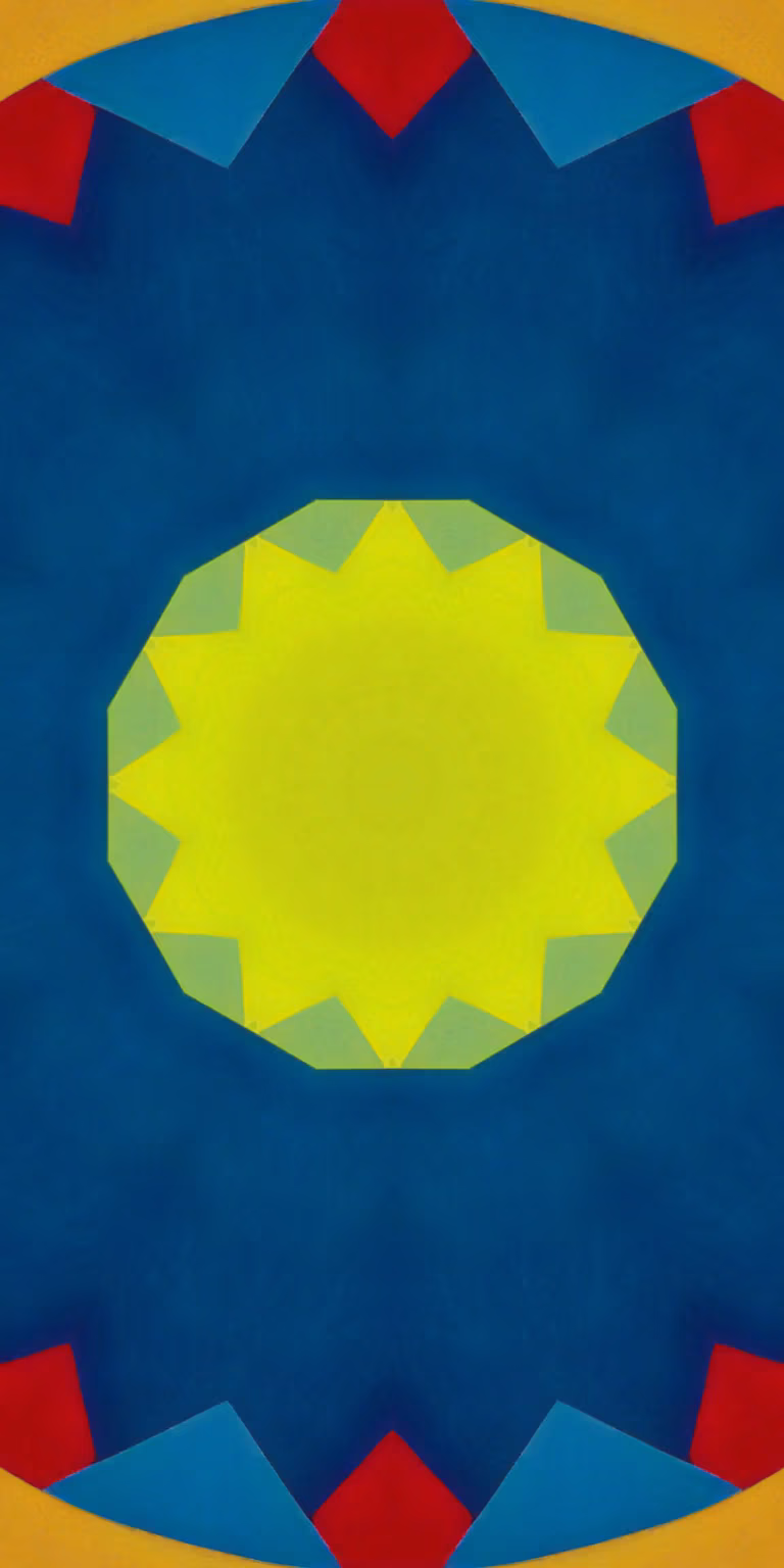 Red, blue and yellow colors glitter in the kaleidoscope.