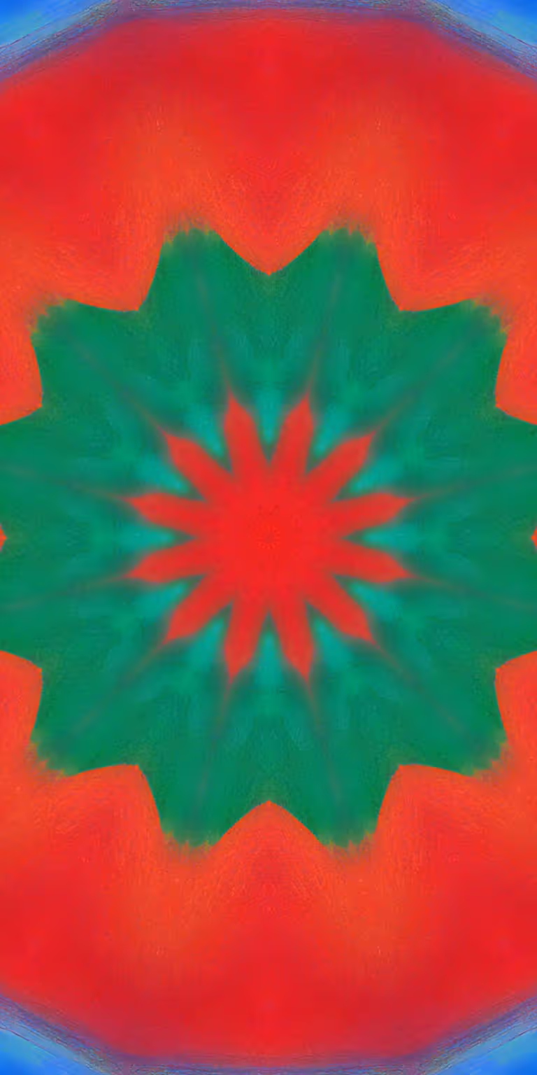 Red, green and blue colors glitter in the kaleidoscope.