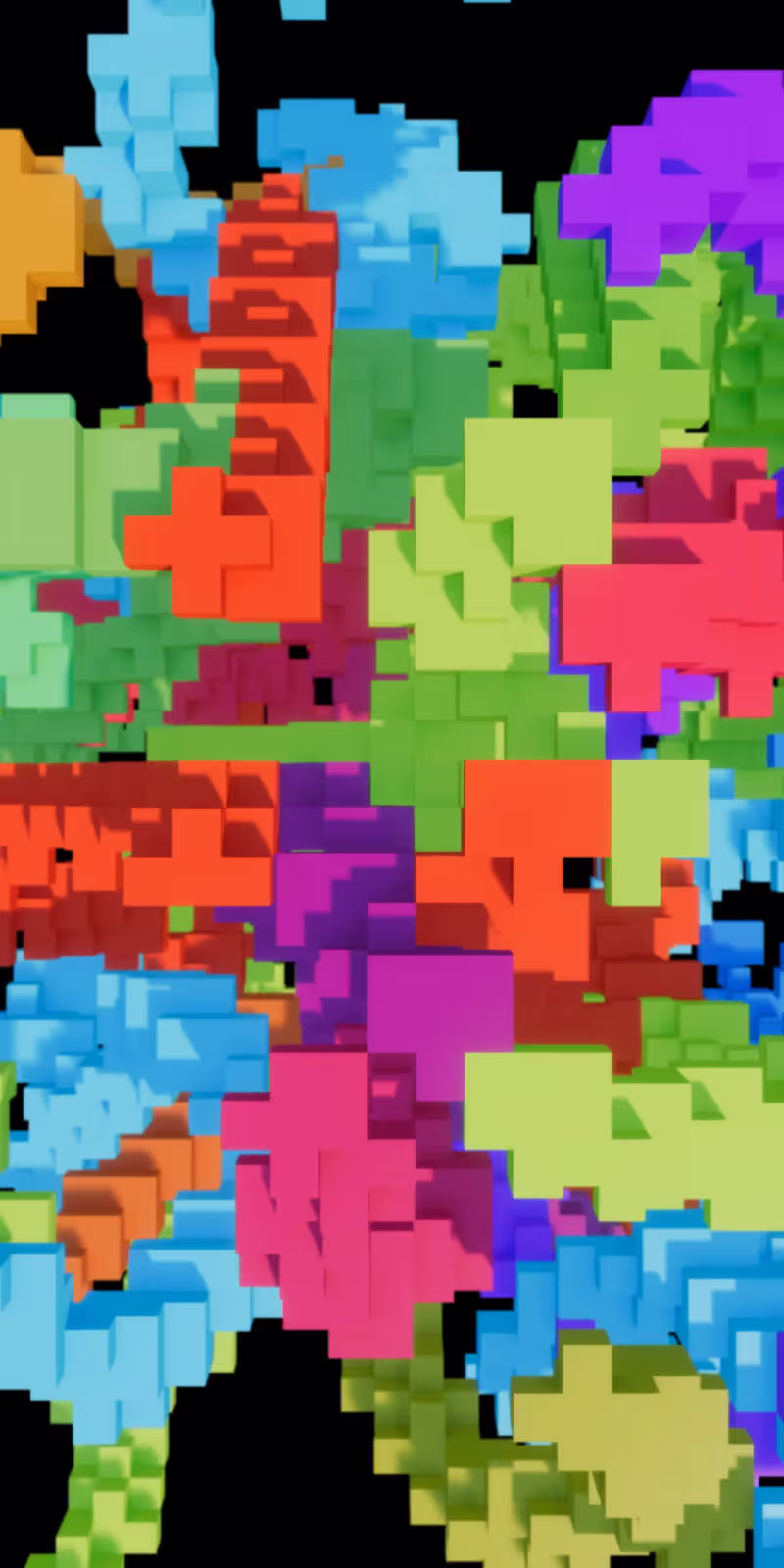 Colorful pixel lines grow and twist in an endless loop.