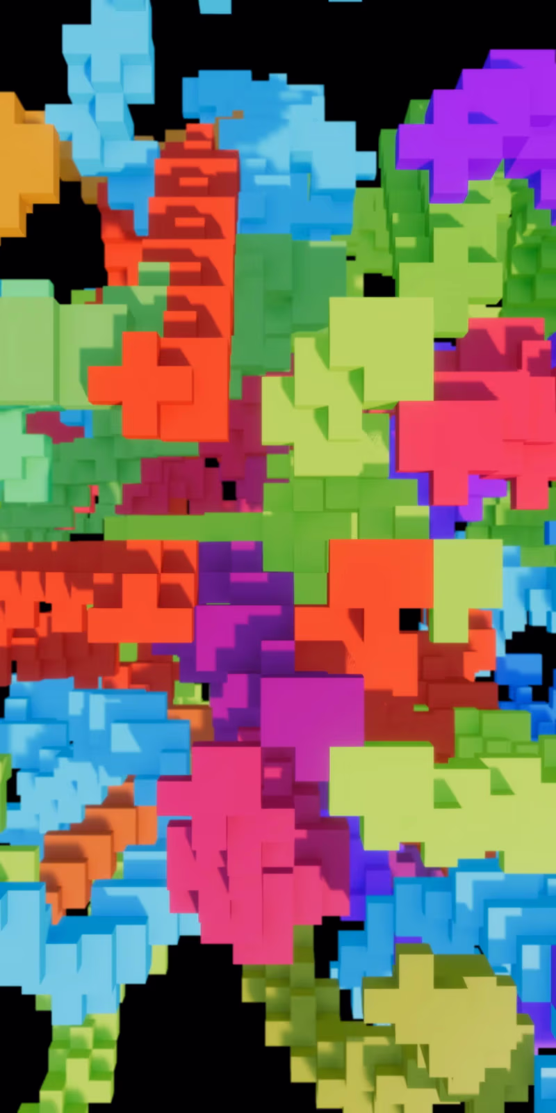 Colorful pixel lines grow and twist in an endless loop.