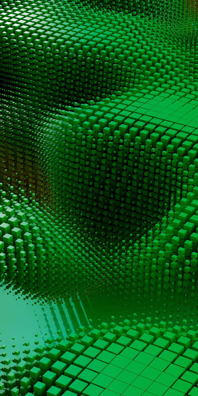 A green 3D noise field shifts and flows.