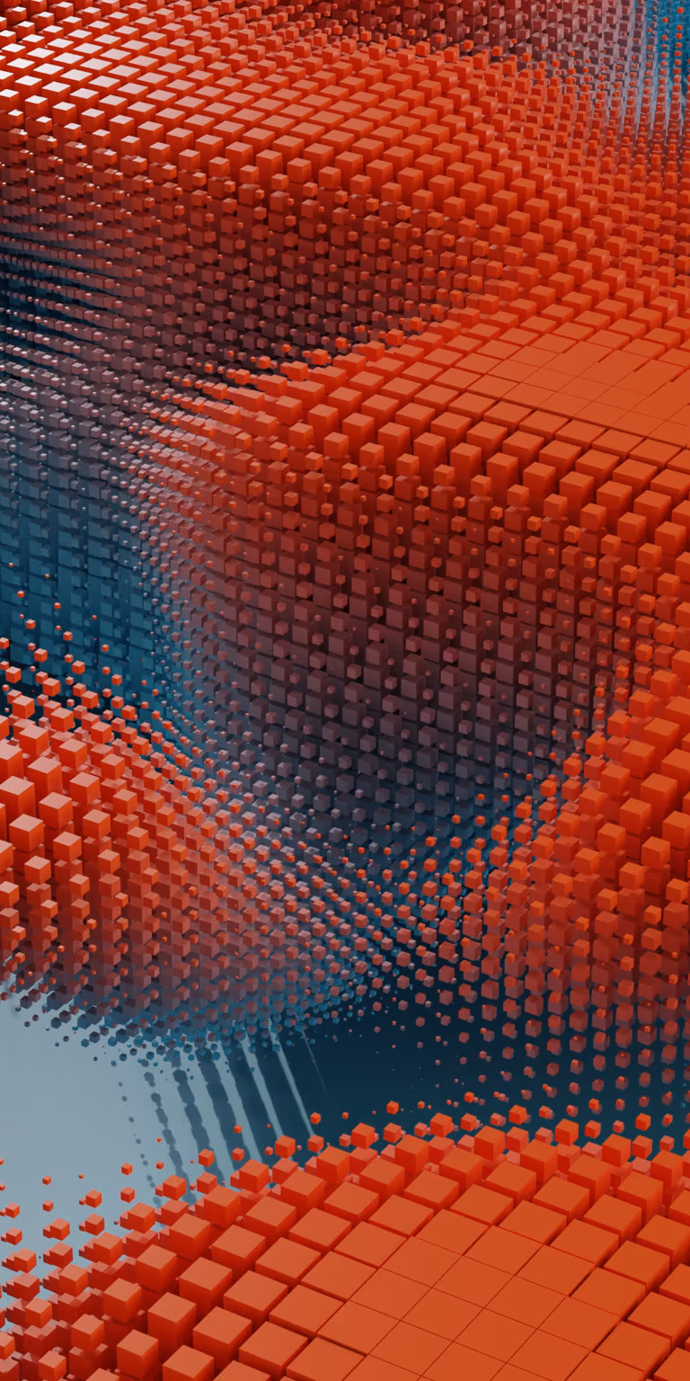 A red 3D noise field shifts and flows.