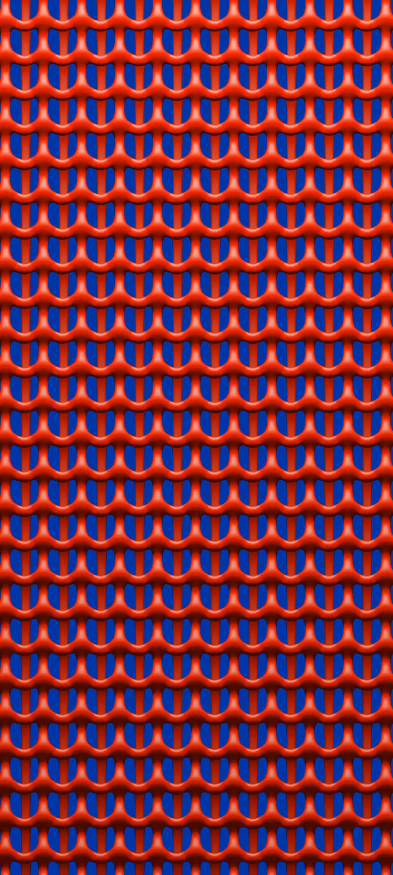 The layered red-and-blue pattern resembles chain mail.