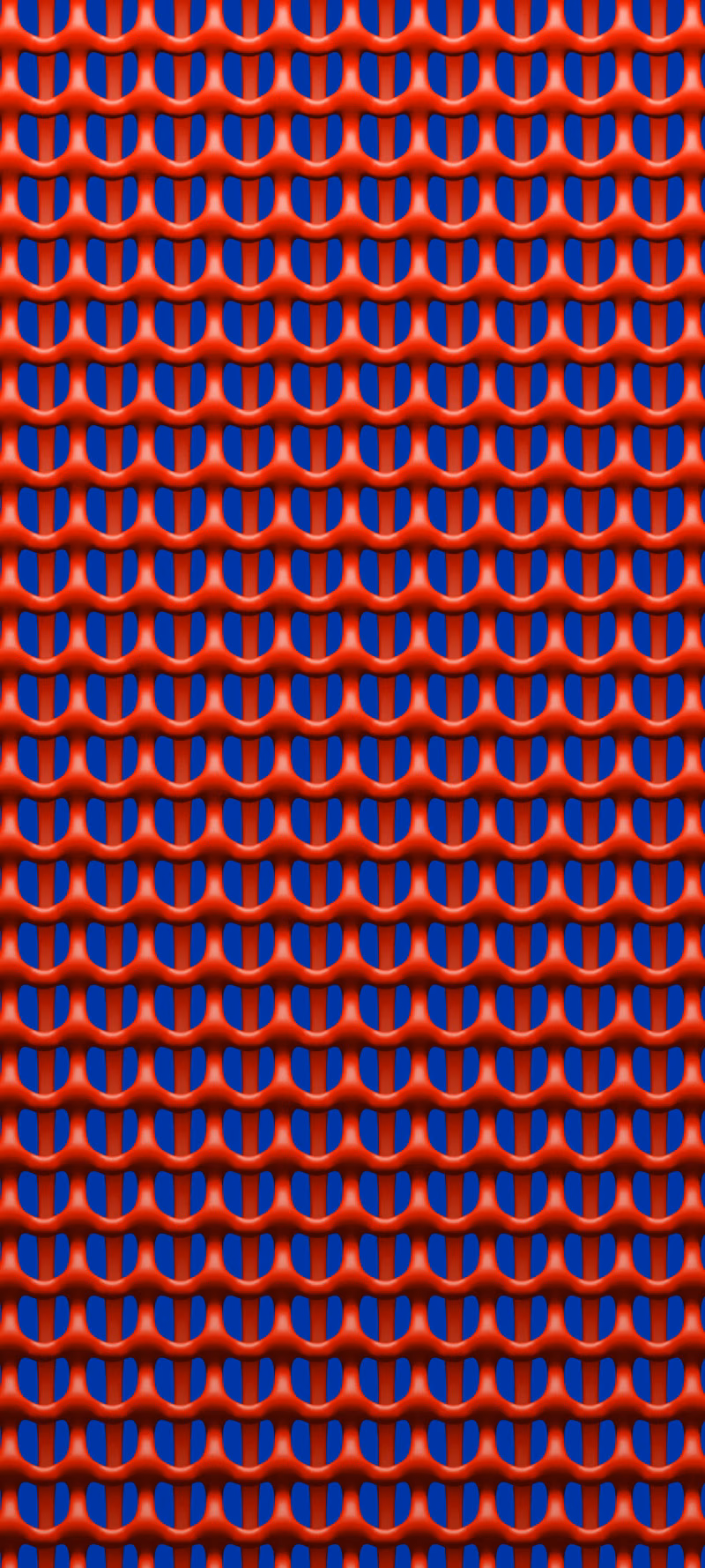 The layered red-and-blue pattern resembles chain mail.