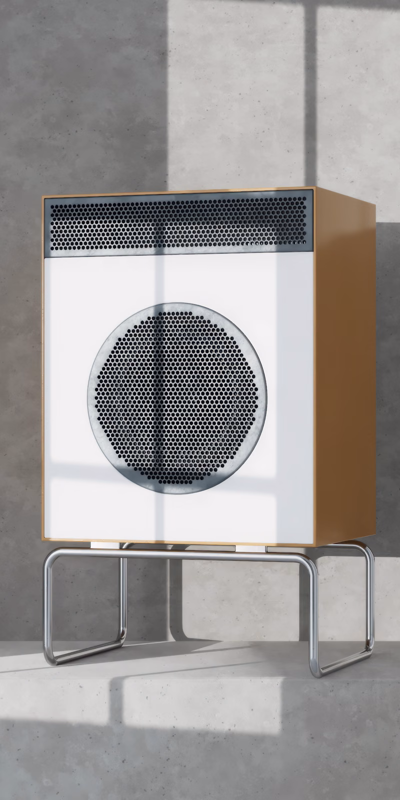Sunlight moves across a Dieter Rams speaker.