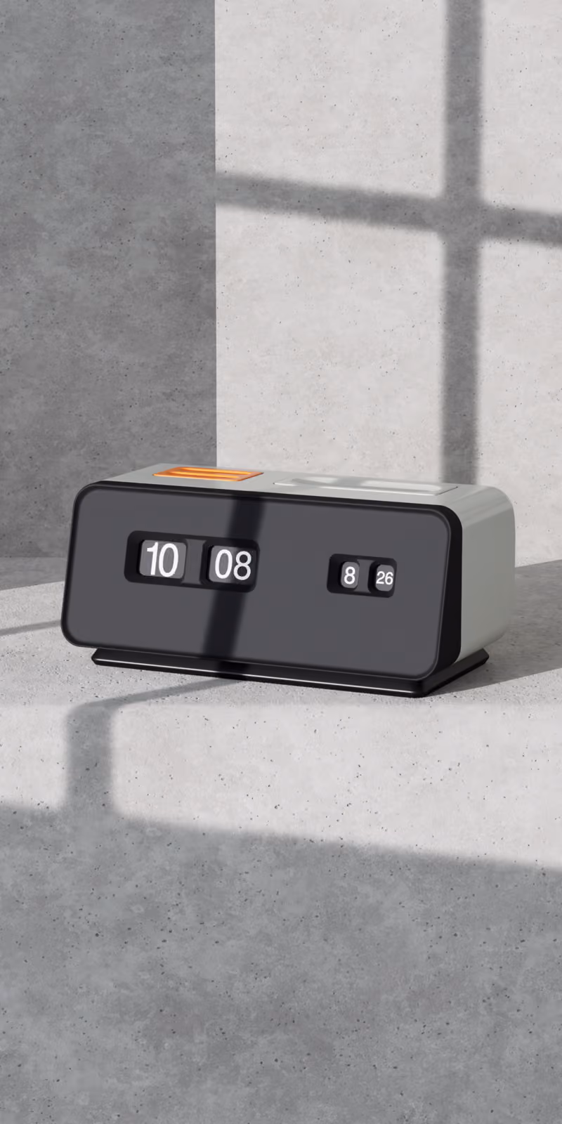 A retro flip clock displays the time on a concrete pedestal.