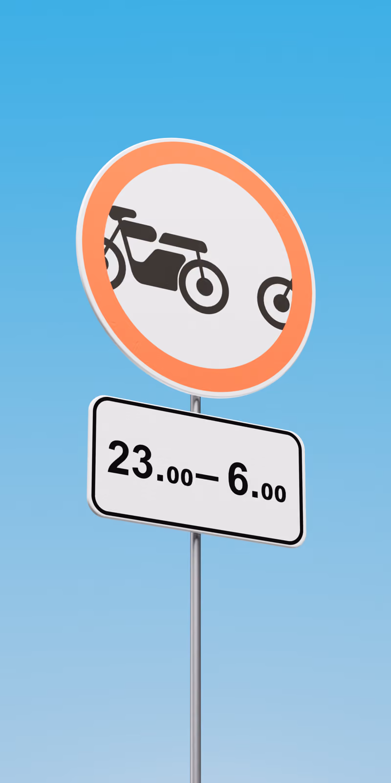A motorcycle road sign bends and shifts in 3D.
