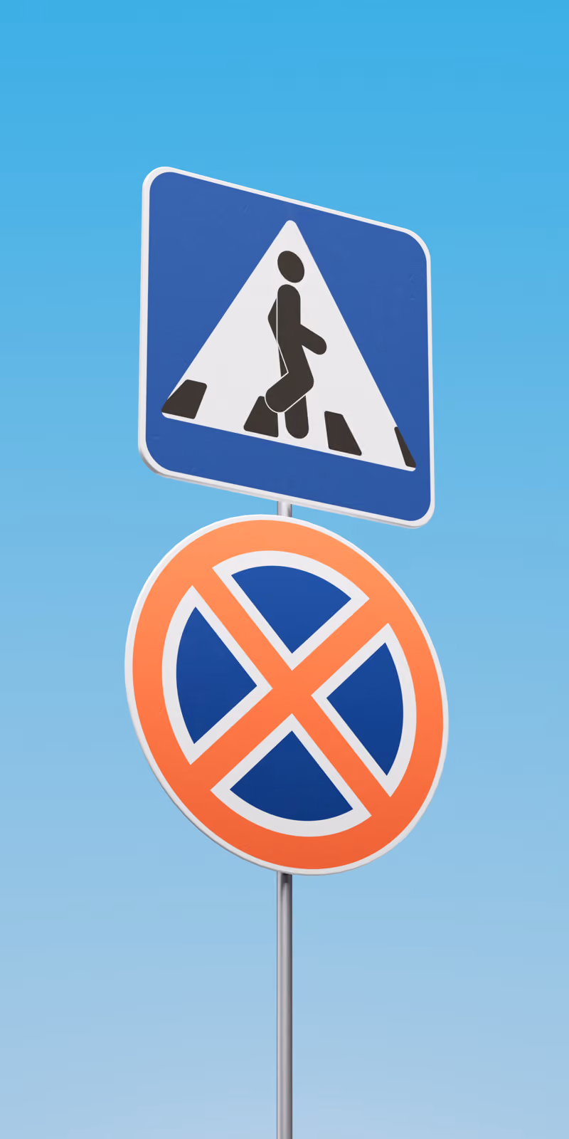 A pedestrian road sign bends and shifts in 3D.