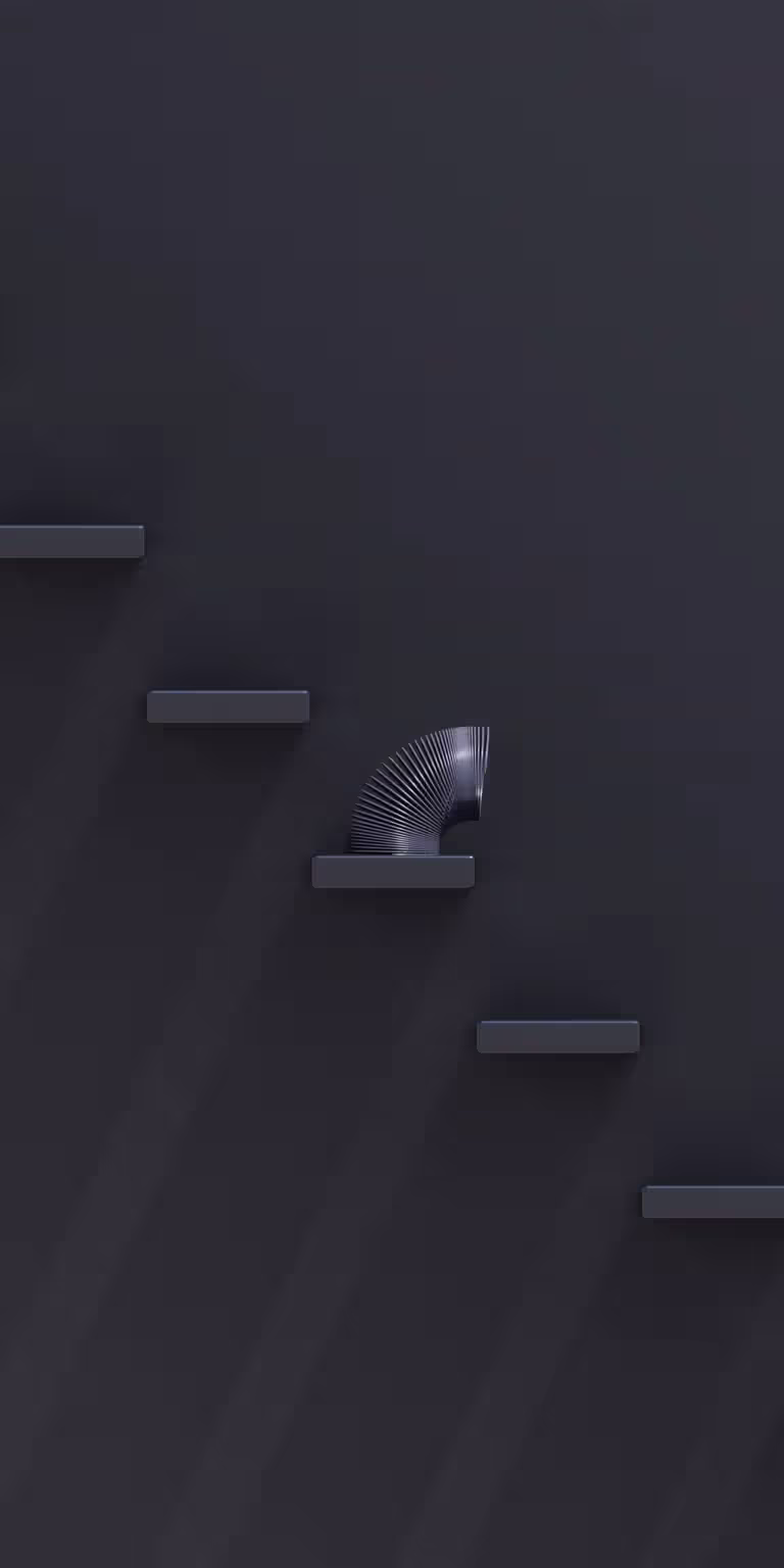 Black slinkies walk down the stairs in side view.