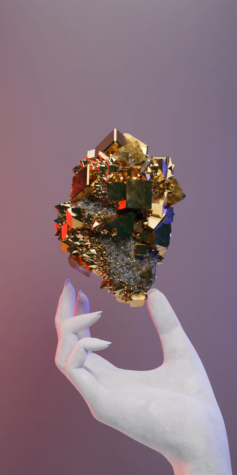 Precious ore hovers over the palm.