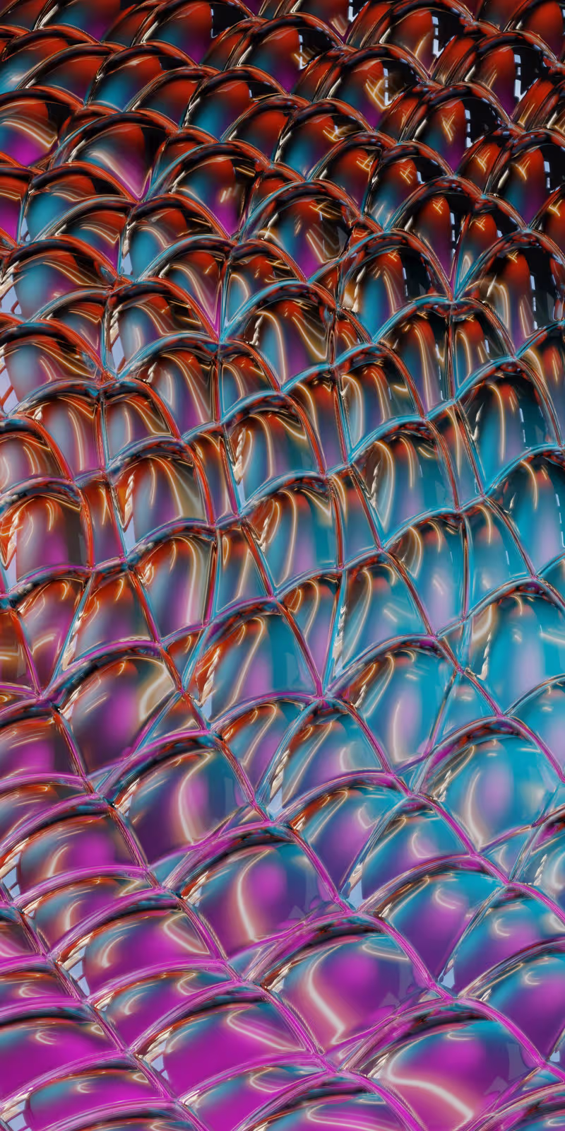 Fluid waves reflect colored light like liquid metal.