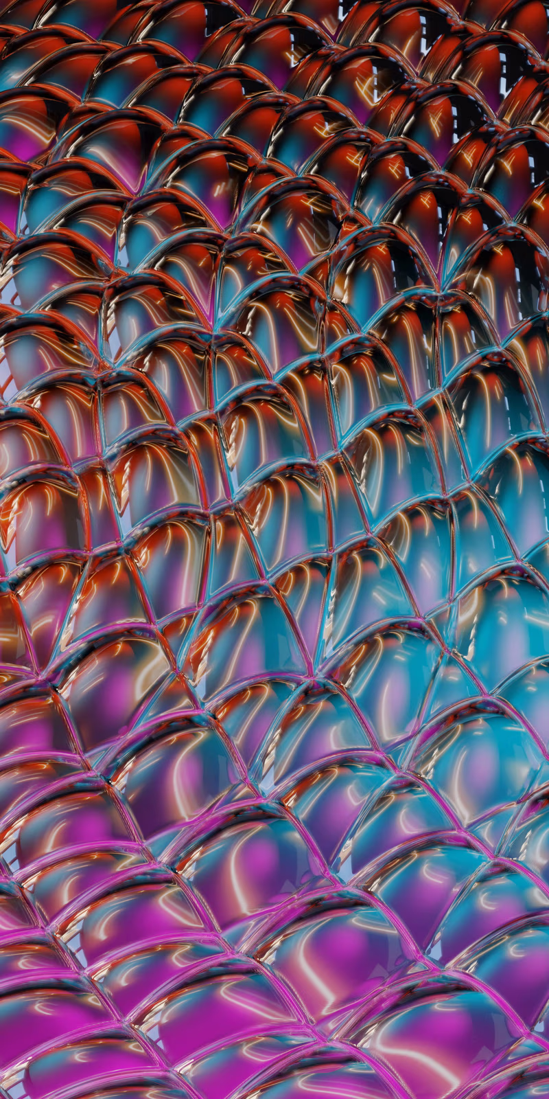 Fluid waves reflect colored light like liquid metal.