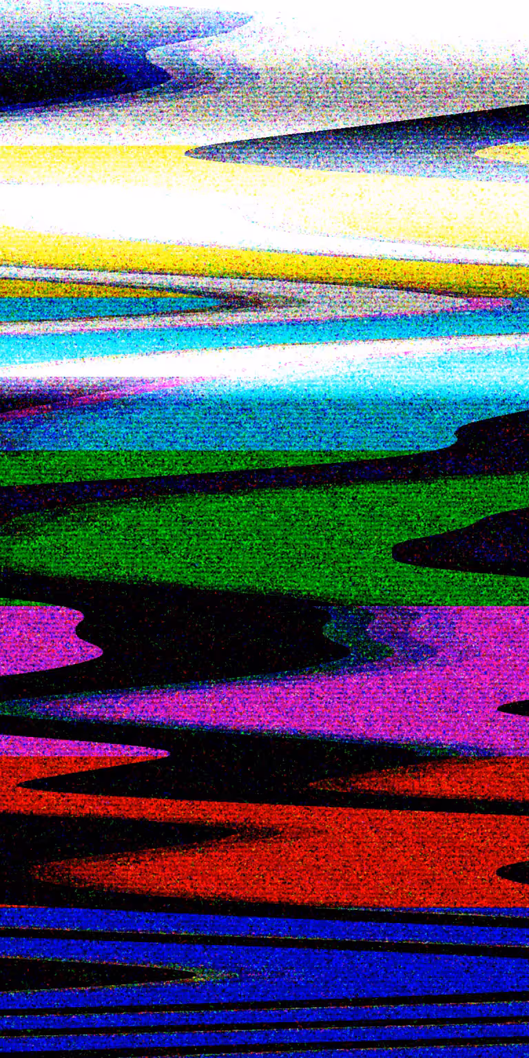 A TV color test screen flickers with digital glitches.